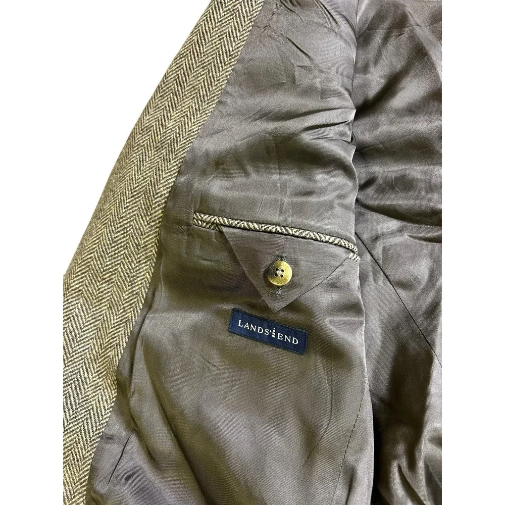 Lands' End Men's Wool Tweed‎ 2-Button Blazer Brown Beige Herringbone 42 R